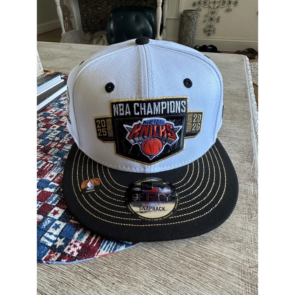 New Era 9FIFTY New York Knicks NBA Champions Snapback Hat White Black Gold Cap